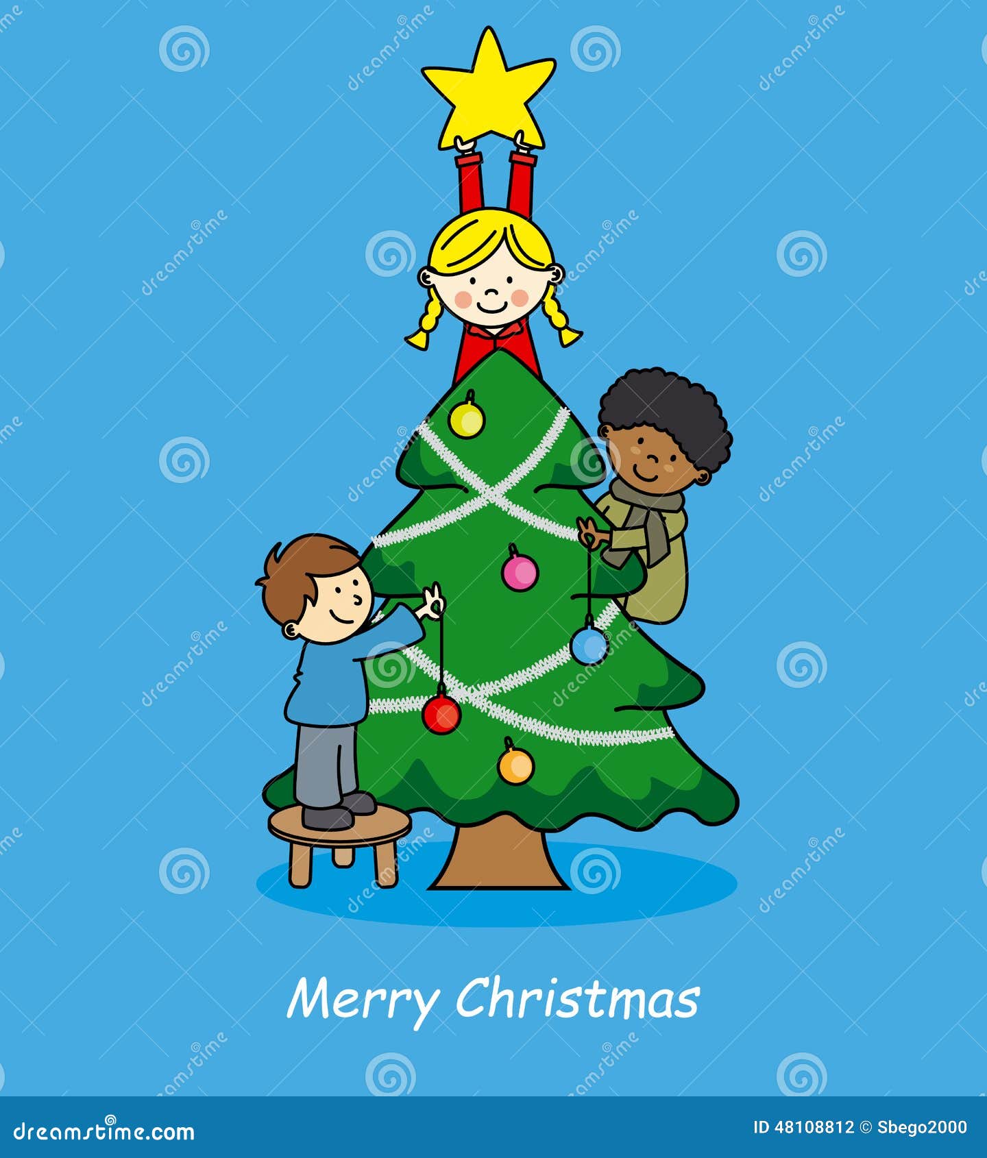 Bambini Che Decorano Lalbero Di Natale Illustrazione