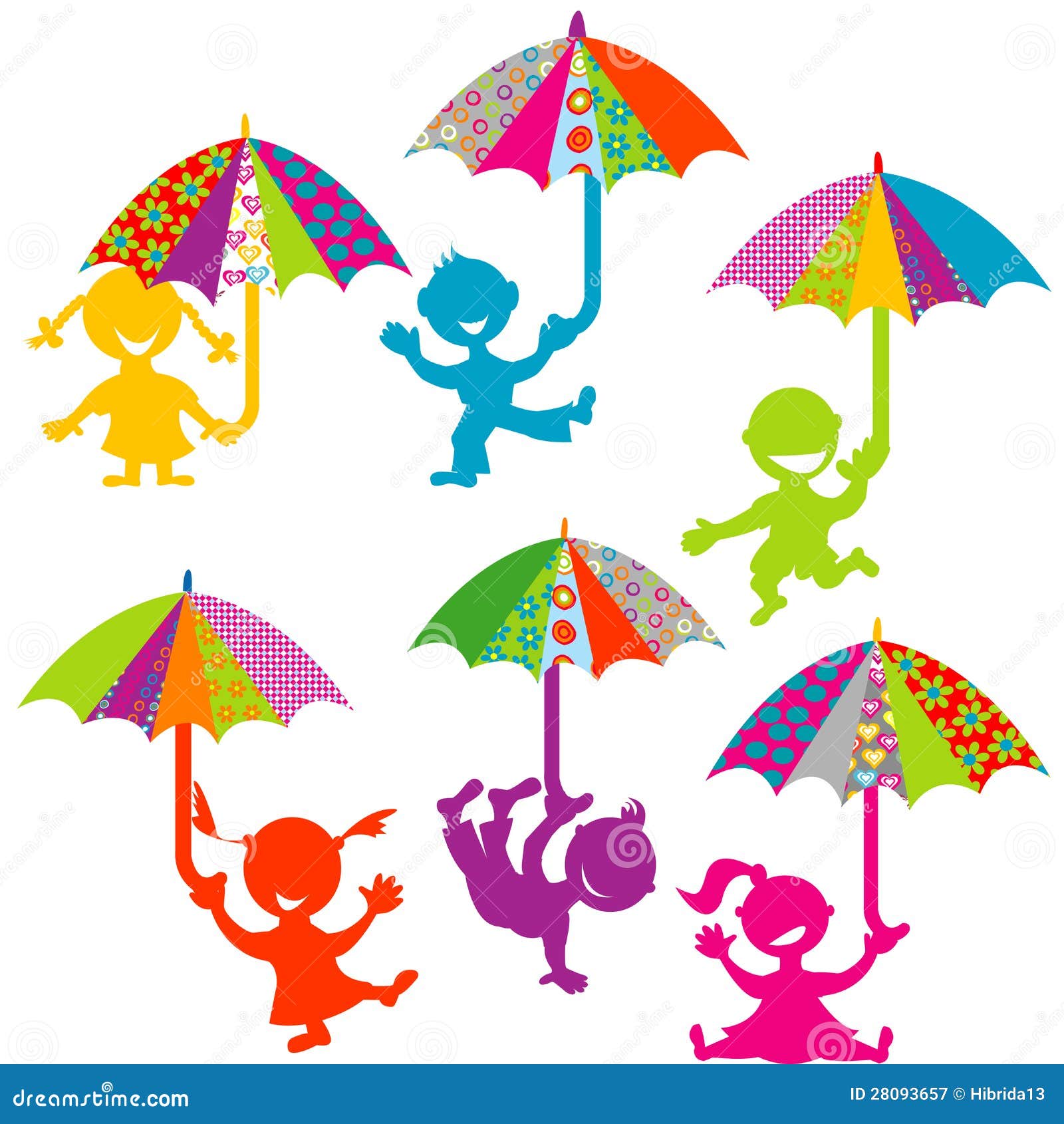 Bambini che giocano con gli ombrelli colorati Libera da Diritti