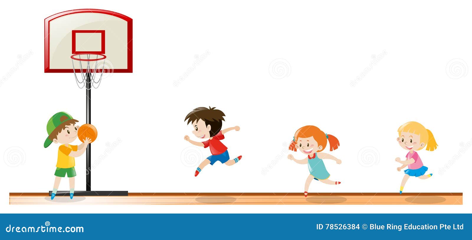 Bambini Che Giocano Pallacanestro Alla Corte Illustrazione Vettoriale