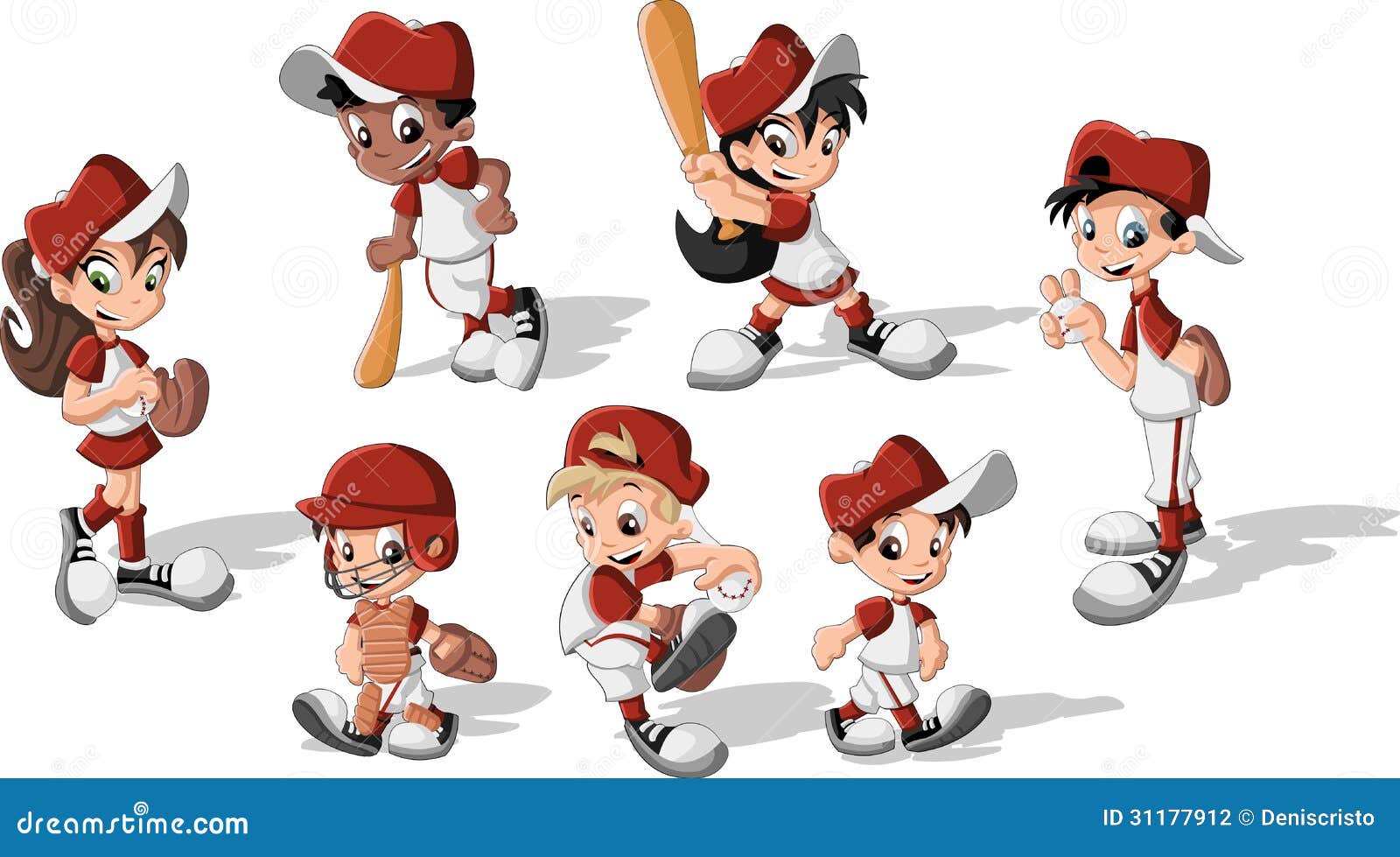 Bambini Che Portano L'uniforme Di Baseball Illustrazione Vettoriale