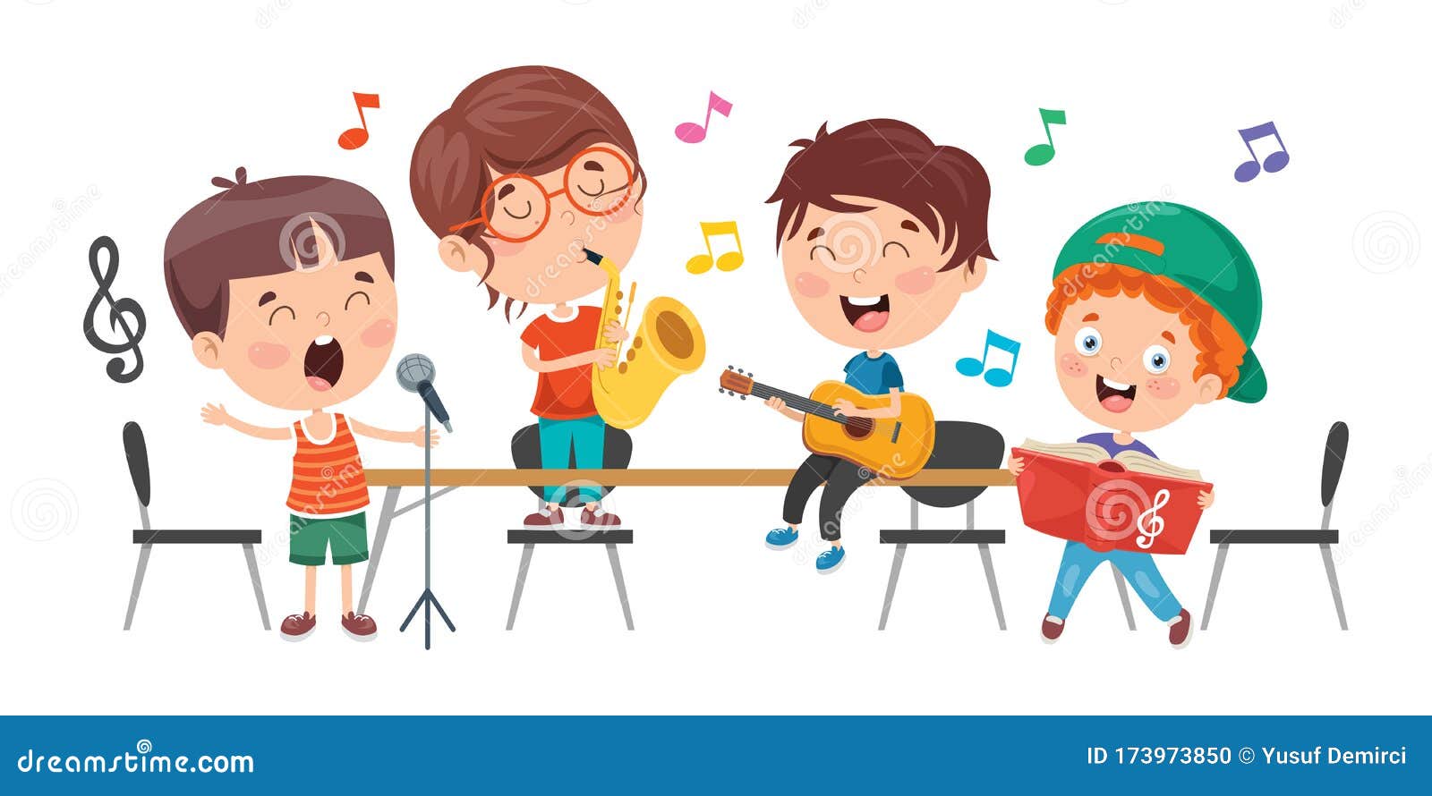 Bambini Che Suonano Musica in Classe Illustrazione Vettoriale