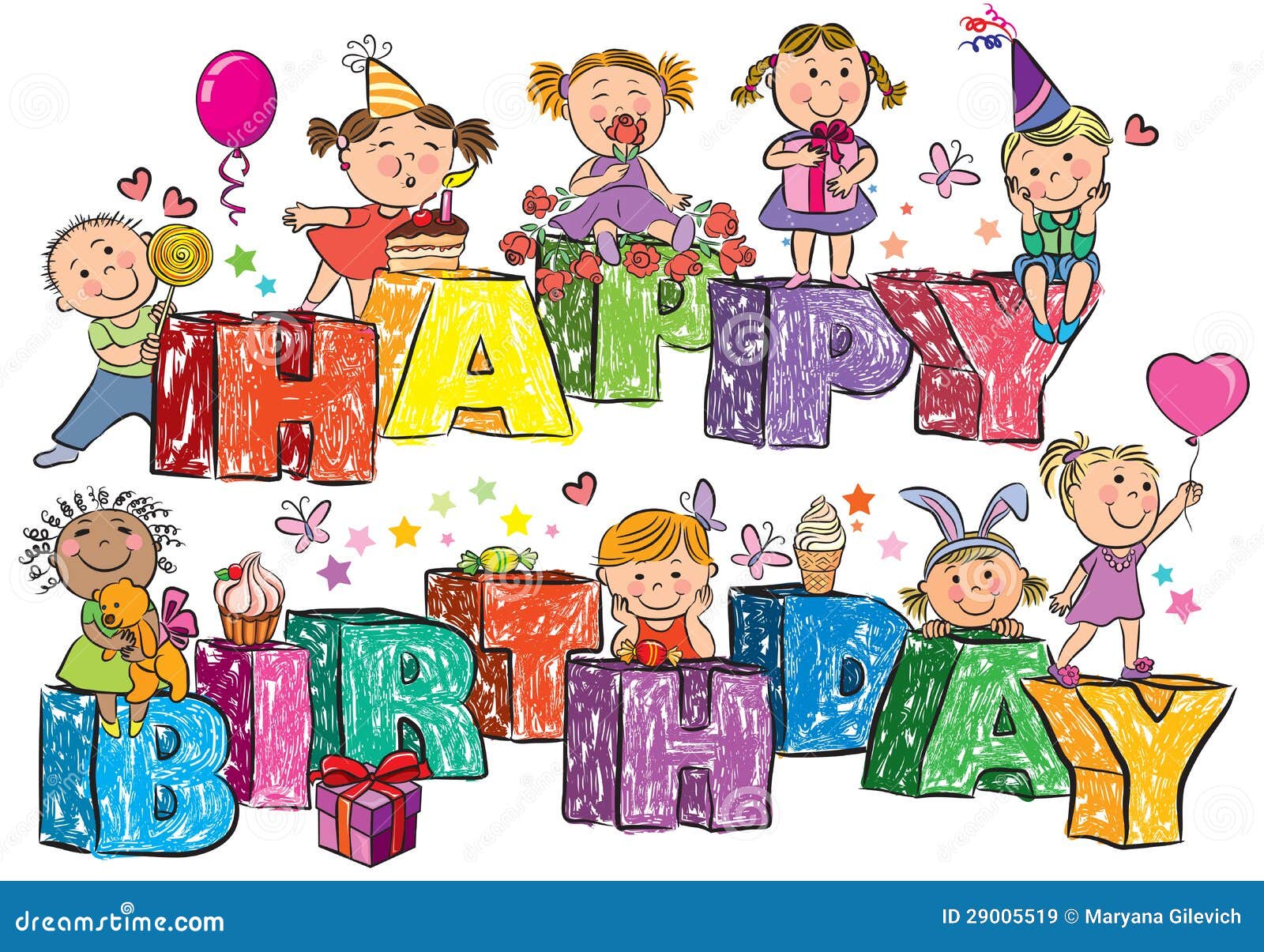 Bambini Di Buon Compleanno Sulle Lettere Illustrazione Vettoriale Illustrazione Di Ciliegia Orso 29005519