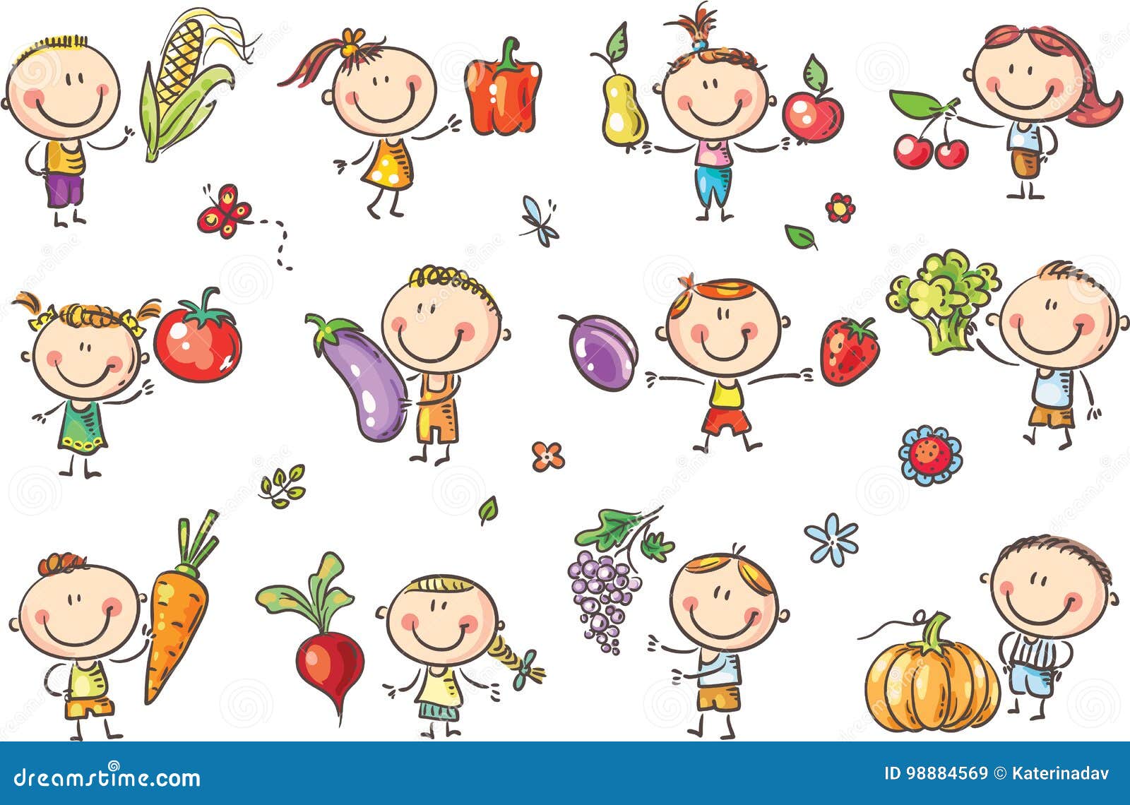 Bambini Imprecisi Divertenti Con La Frutta E Le Verdure Illustrazione Vettoriale Illustrazione Di Isolato Riga