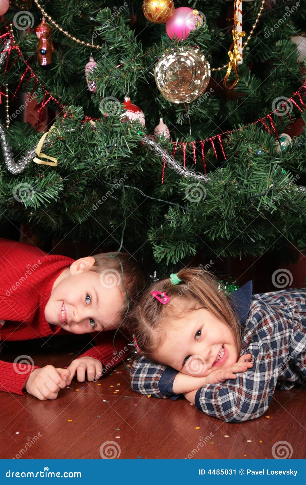 Natale Sotto L Albero.Bambini Sotto L Albero Di Natale Immagine Stock Immagine Di Persona Bambini 4485031