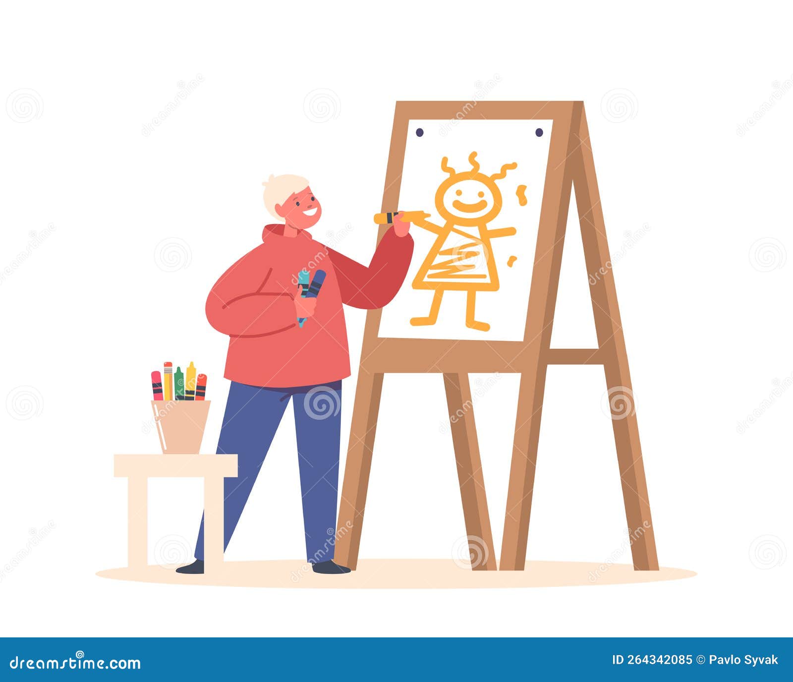 Bambini Talenti Per Lo Sviluppo Bambini Dipinti Su Un Cavalletto. Disegno  Di Personaggi Di Piccole Dimensioni in Studio Di Artisti Illustrazione  Vettoriale - Illustrazione di felice, arte: 264342085