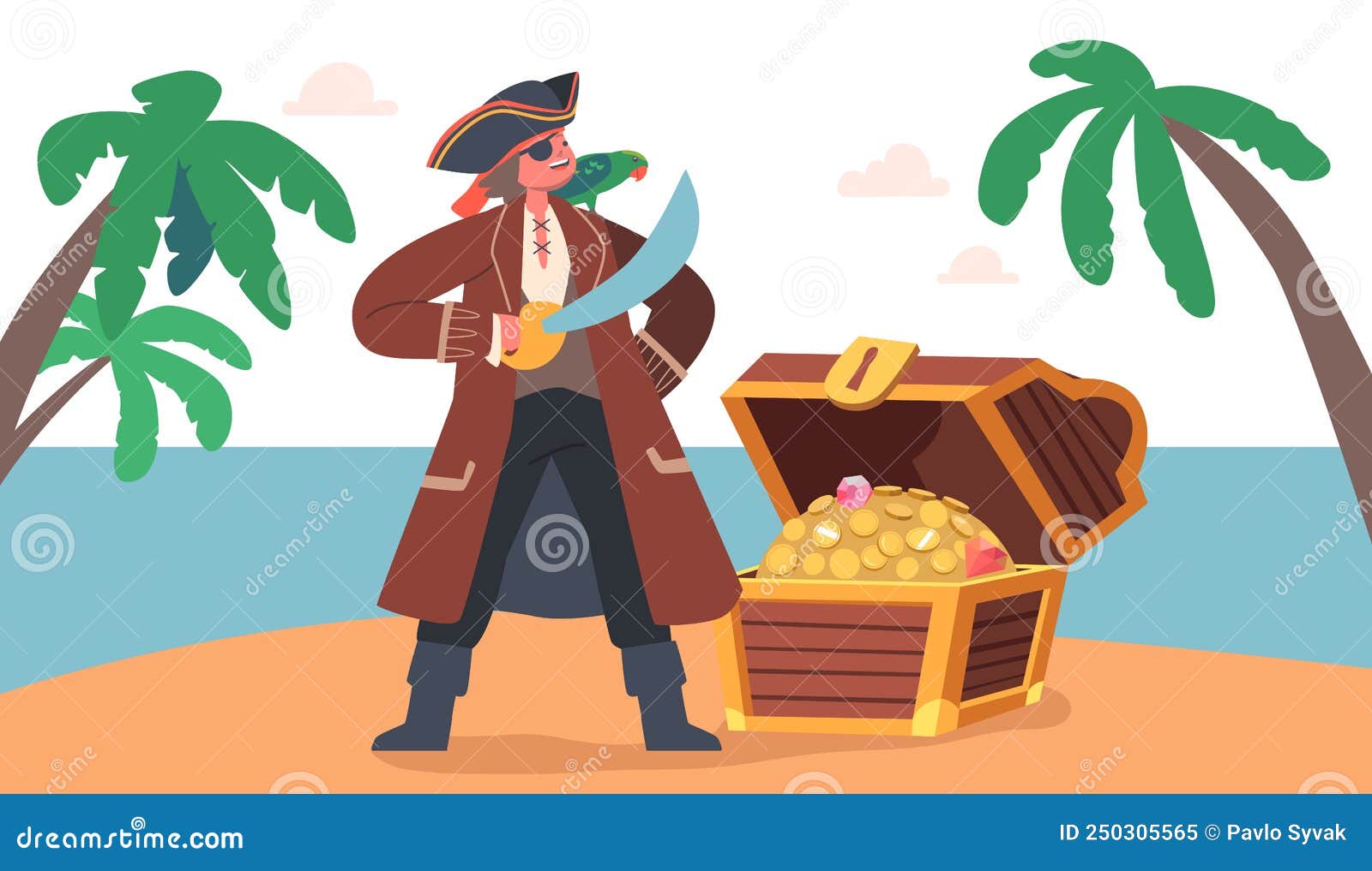 Bambino Pirata Indossa Una Tuta Da Corsair E Una Sciabola Su Un
