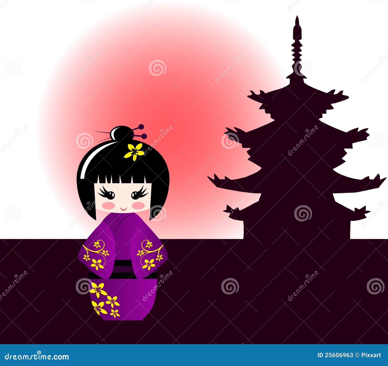 Bambola Di Kokeshi E Tempiale Giapponese Illustrazione Vettoriale -  Illustrazione di bello, carattere: 25606963