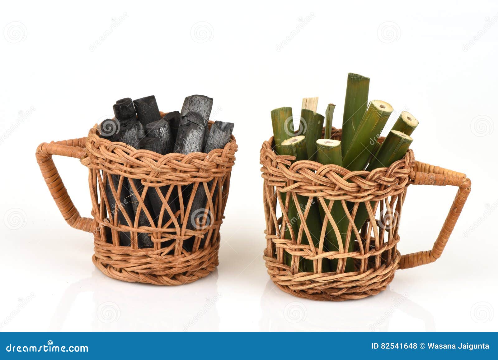 Bamboo Charcoal Burned and Bamboo Fresh in the Basket. Stock Photo