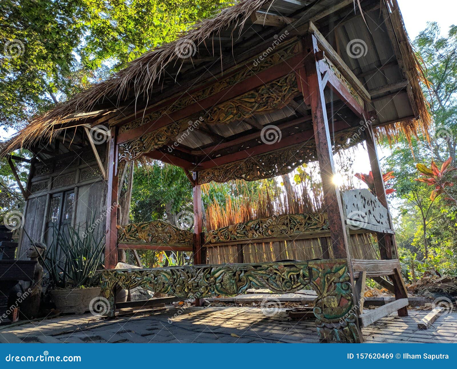 Bamboo Huts or Gazebo in the Park Stock Image - Image of beauty