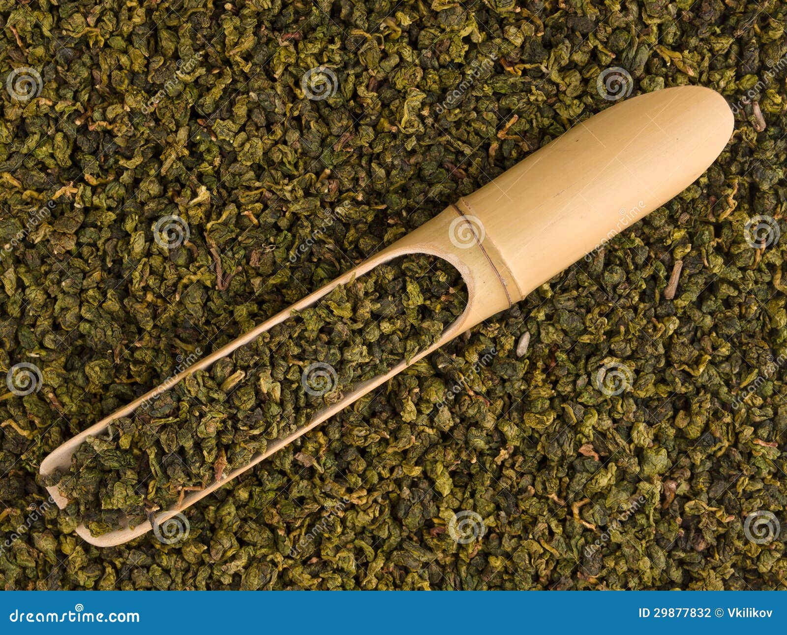 Bamboo Scoop with Dry Green Tea Leaves Stock Photo Image of green