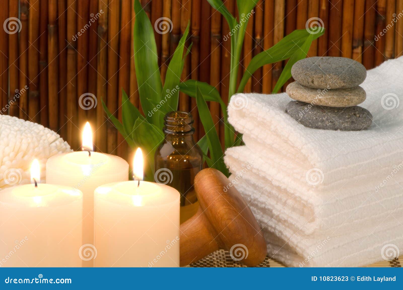 Bamboo Spa Scene with Candles Stock Image Image of essential