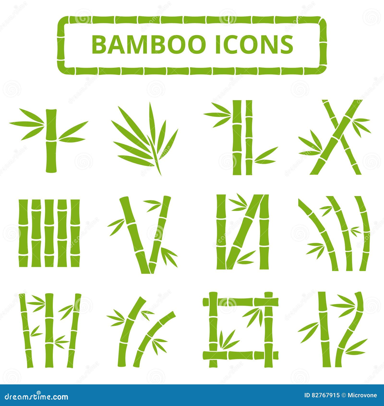 bamboo stalks and leaves  icons. asian bambu zen plants  on white background