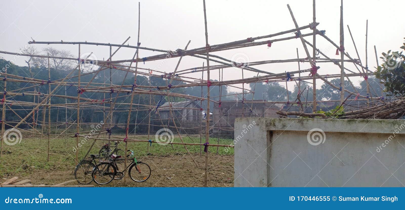 bamboo structure for rasleela program in navkarhi madhubani bihar india