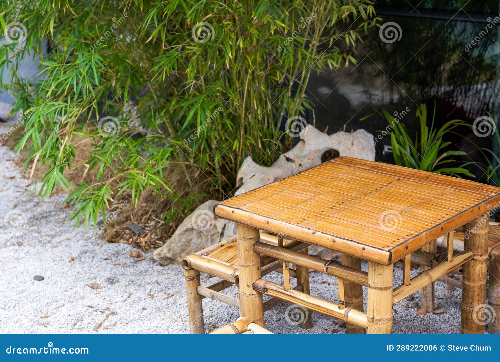 Bamboo Table and Chairs in Japanese Garden Stock Photo Image of