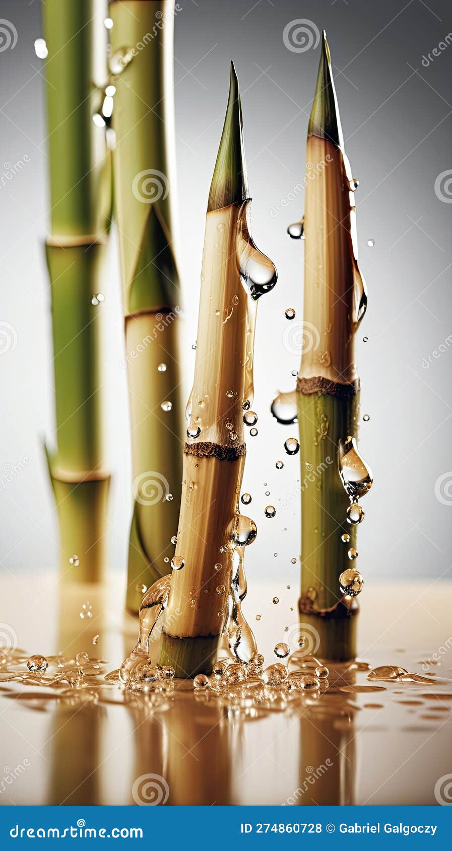 Bamboo with Water Drops on a Gradient Background. Shallow Depth of Field Stock Illustration