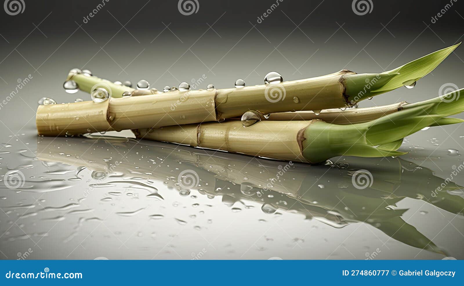 Bamboo with Water Drops on a Grey Background. Shallow Depth of Field Stock Illustration