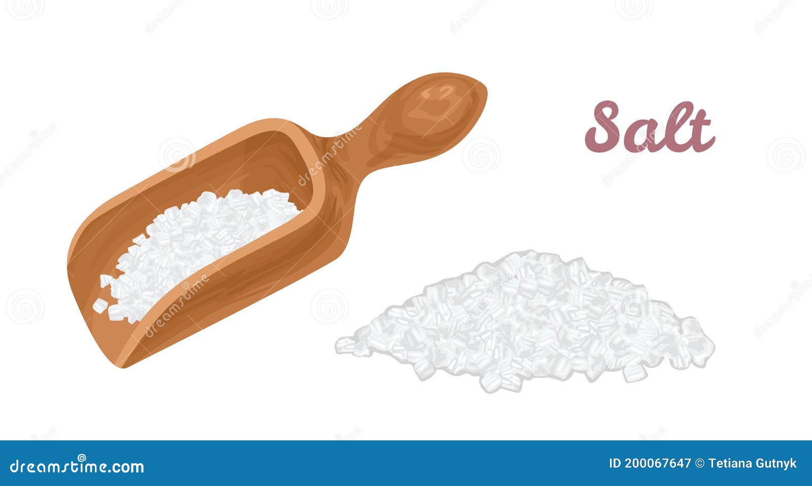 salt in wooden scoop and  pile of salt 