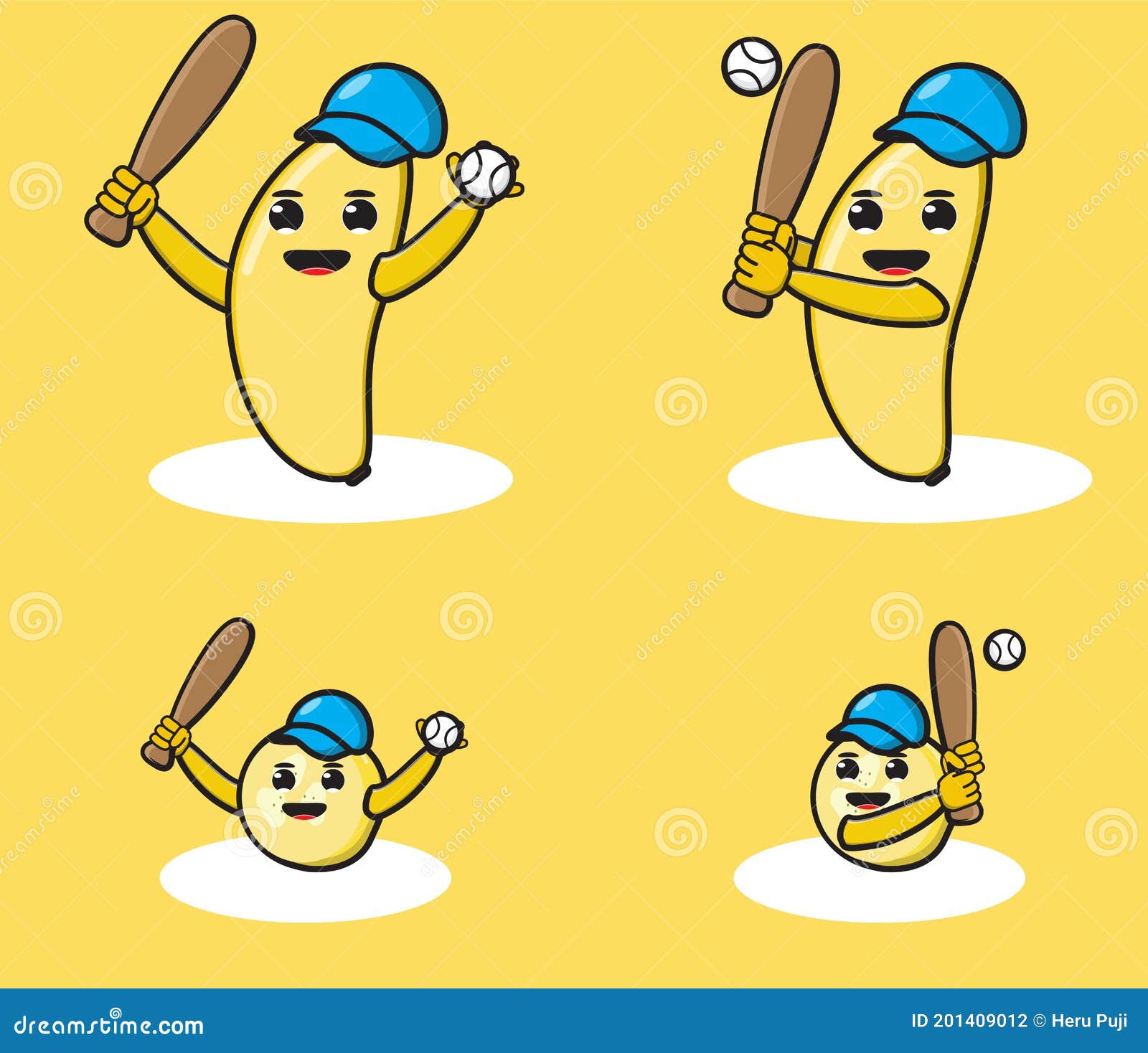 Illustration Cartoon Characte Banana Baseball Stock Vector
