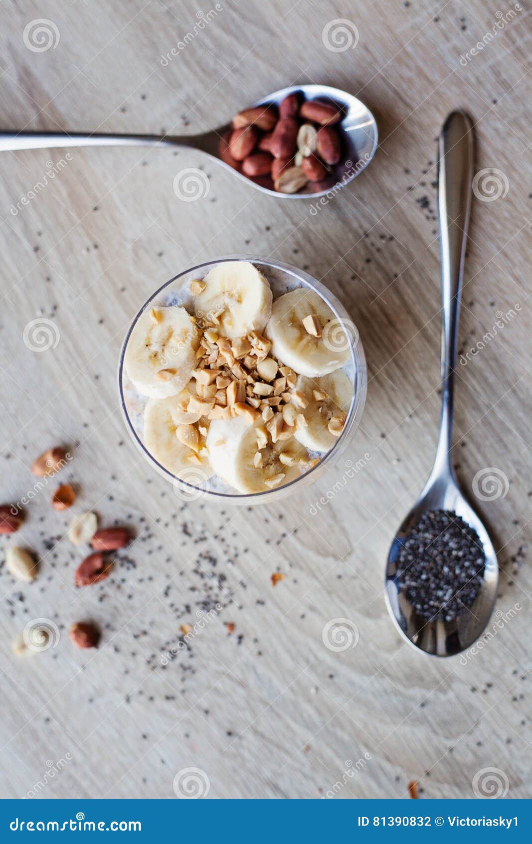 Banana chia yogurt pudding stock photo. Image of glass 81390832