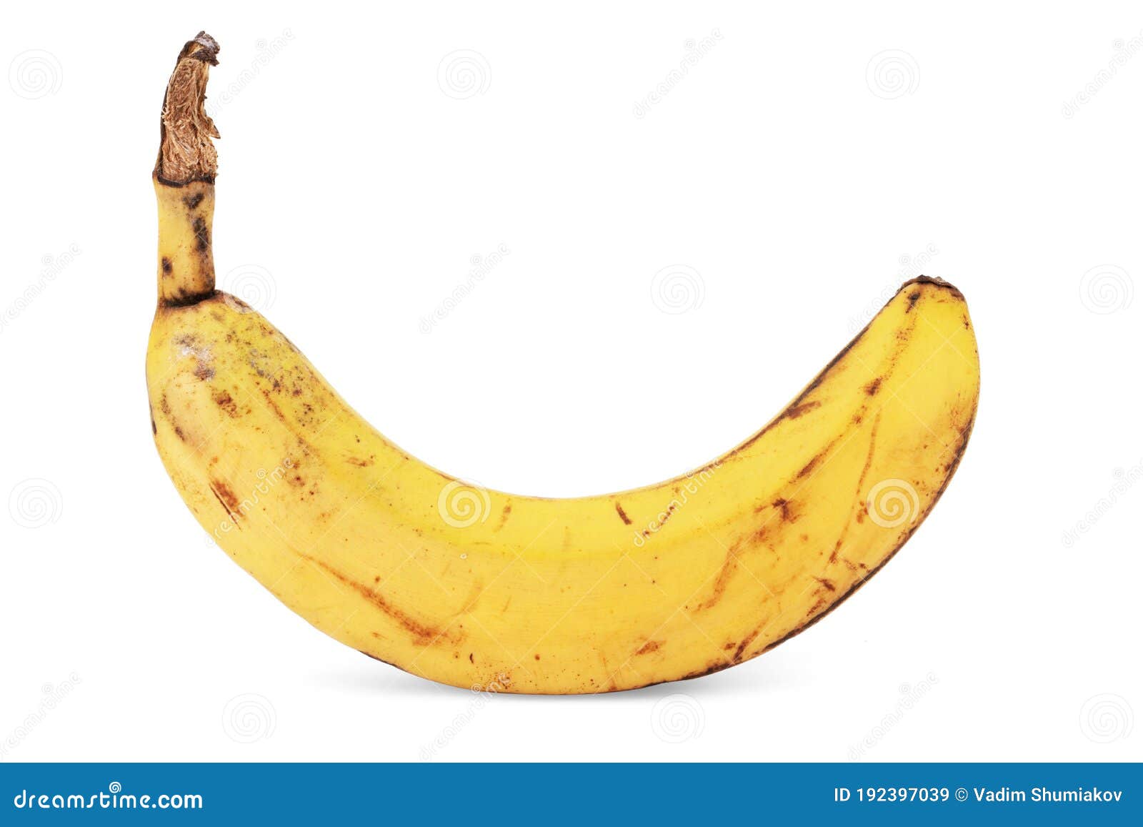 Banana with Dark Spots with Shadow Isolated on White Background. Closeup Stock Image Image of