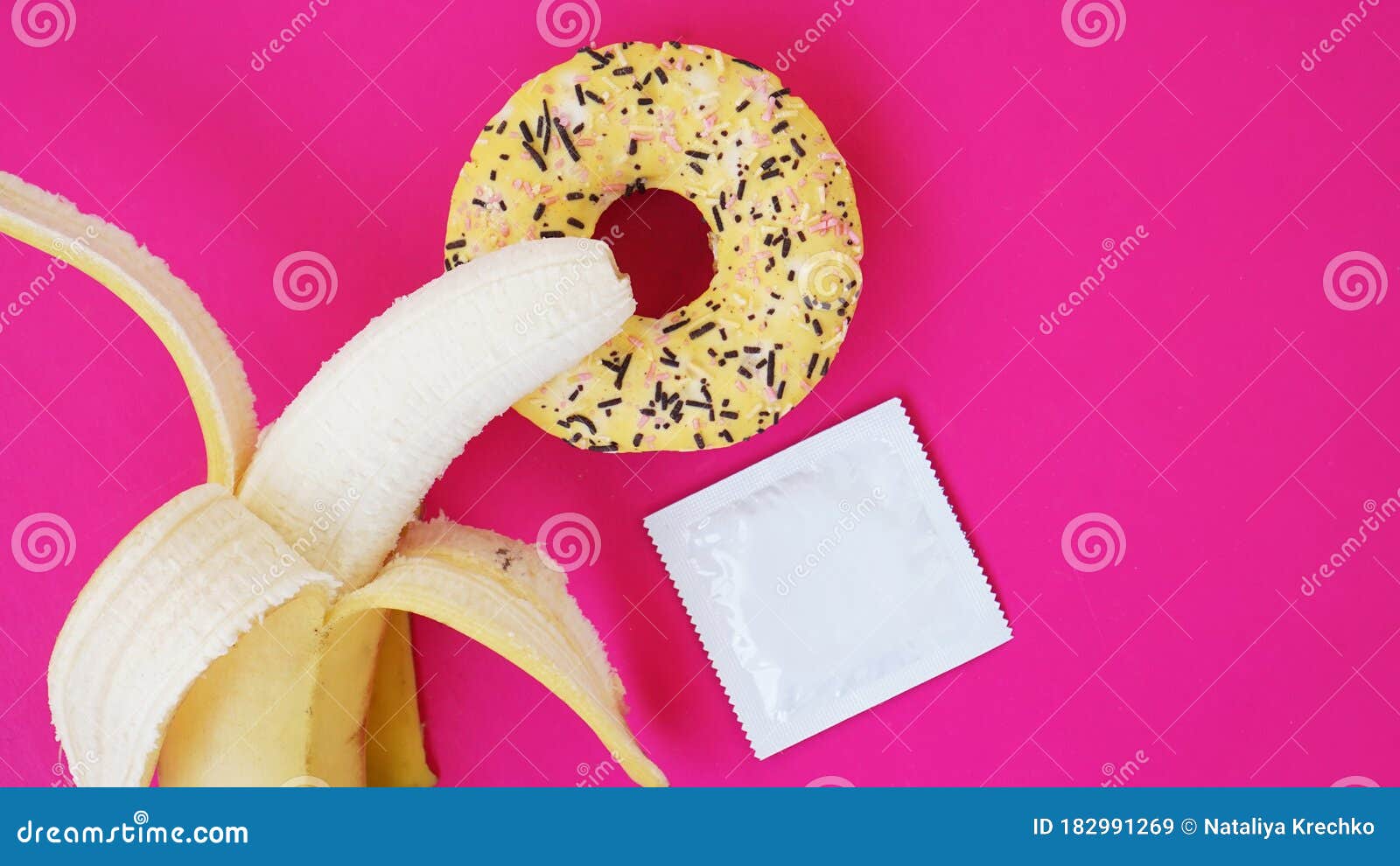 Banana Donut And Condom Sex Idea Bright Picture On A Colorful 