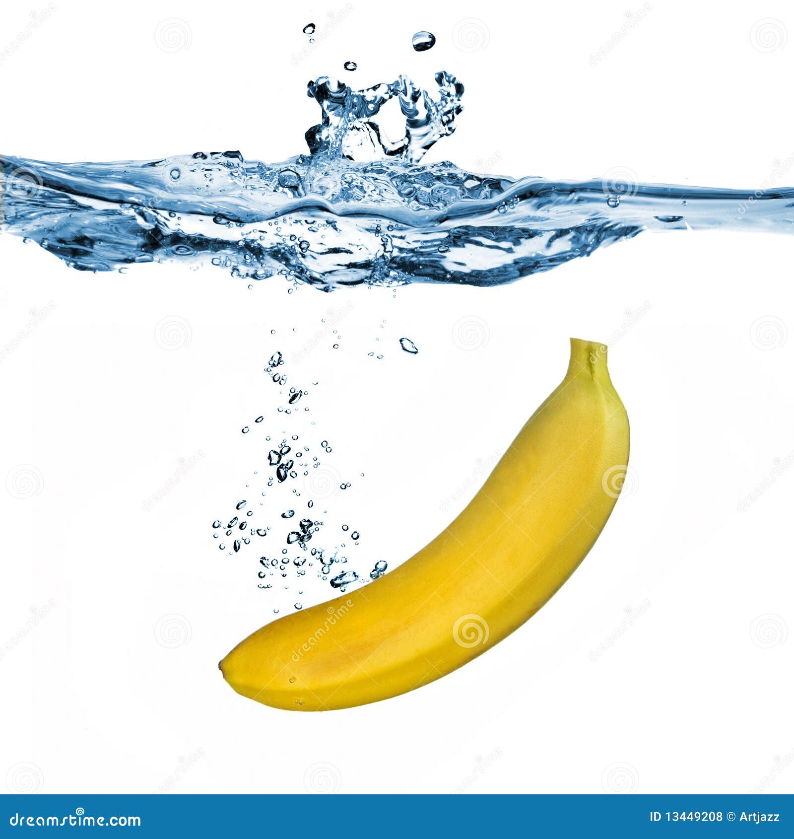 Banana dropped into water stock photo. Image of bubble 13449208