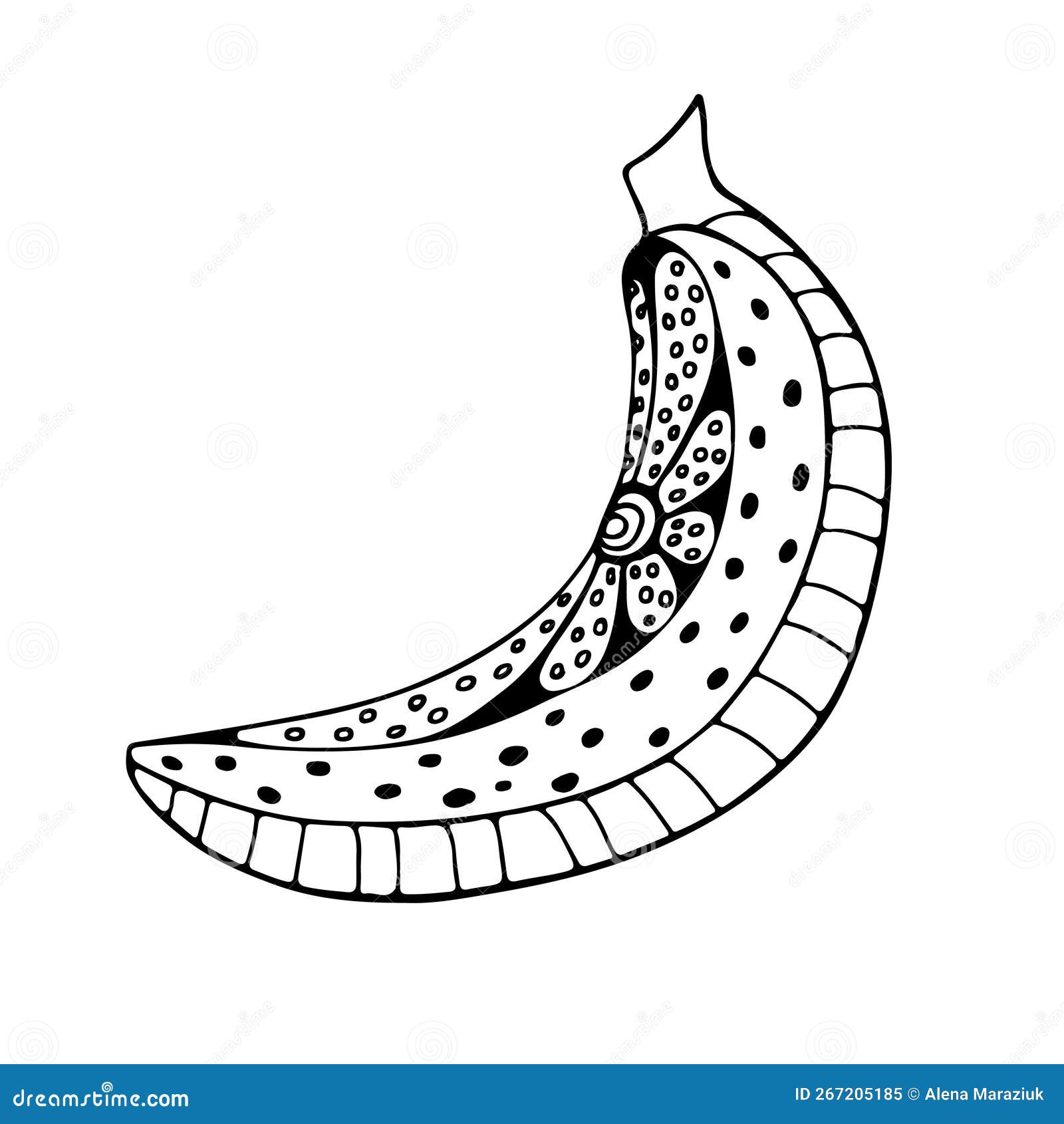 Banana, Flower. Doodle Banana Fruit Isolated on White Background