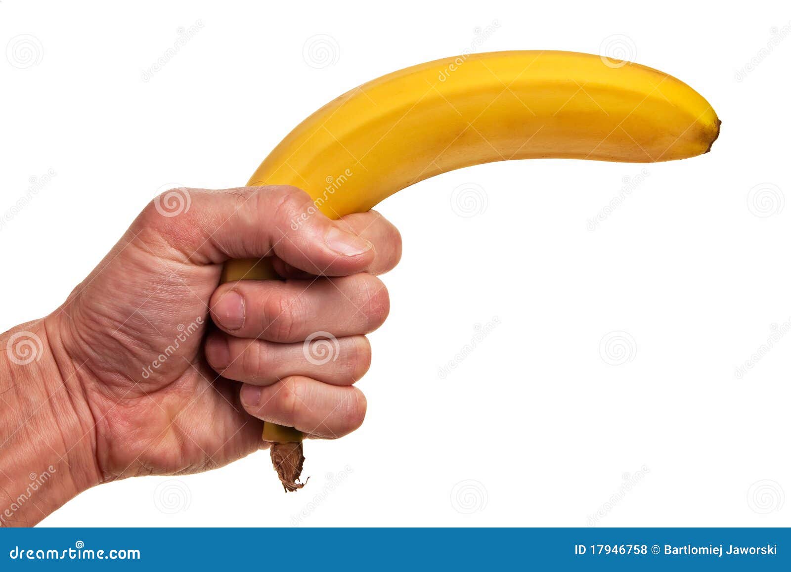 Banana Fruit Gun Hold in Hand. Stock Photo Image of macro, skin 17946758