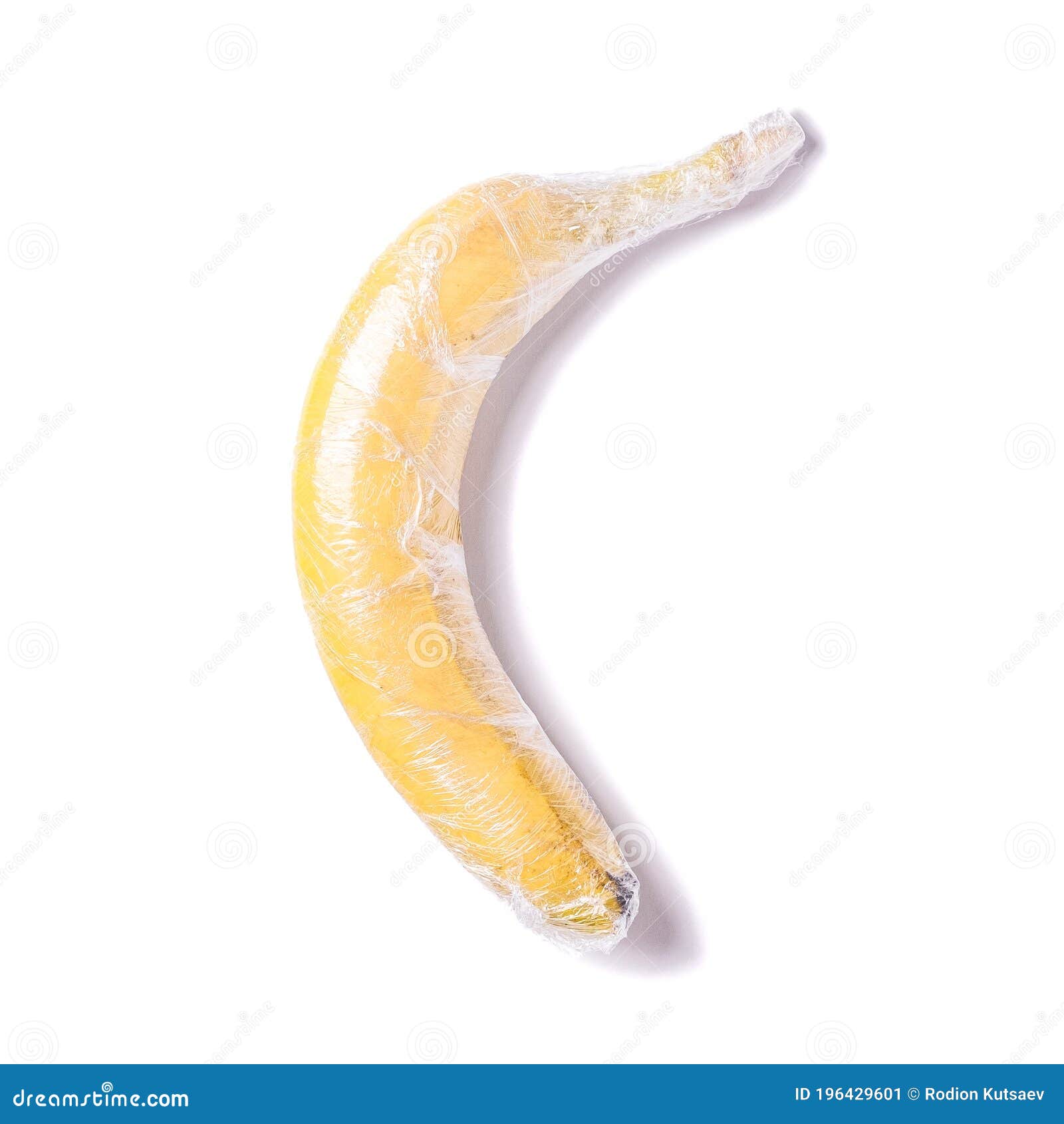 Banana Fruit Wrapped in Stretch Wrap Plastic Isolated Stock Image