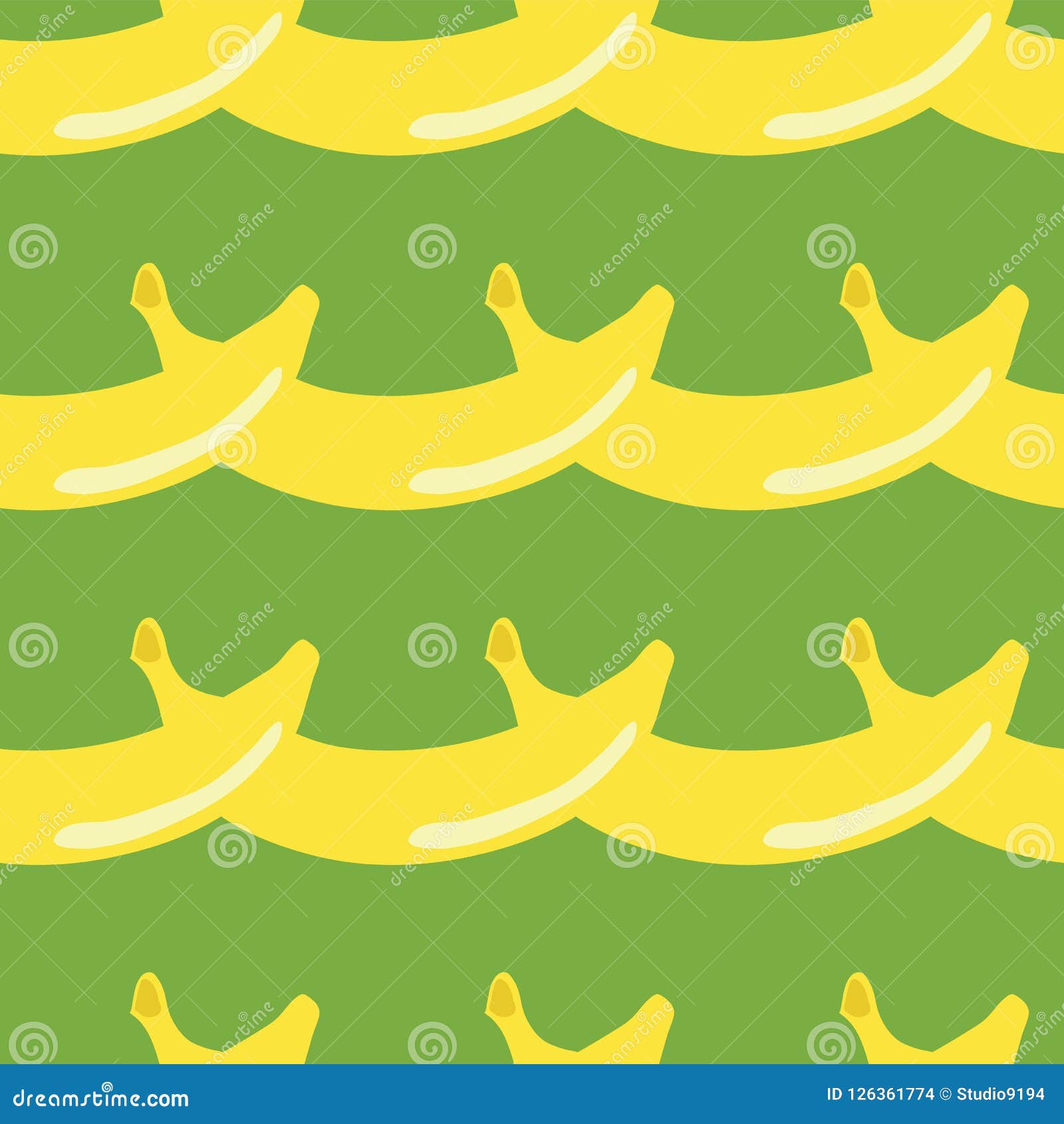 Banana Geometric Seamless Pattern Retro Style on Green Background