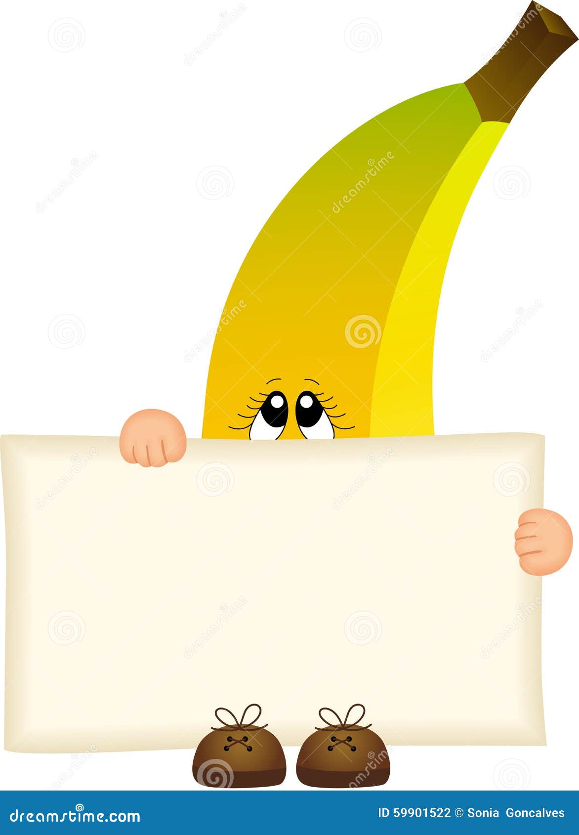 Banana Holding a Blank Sign Stock Vector Illustration of