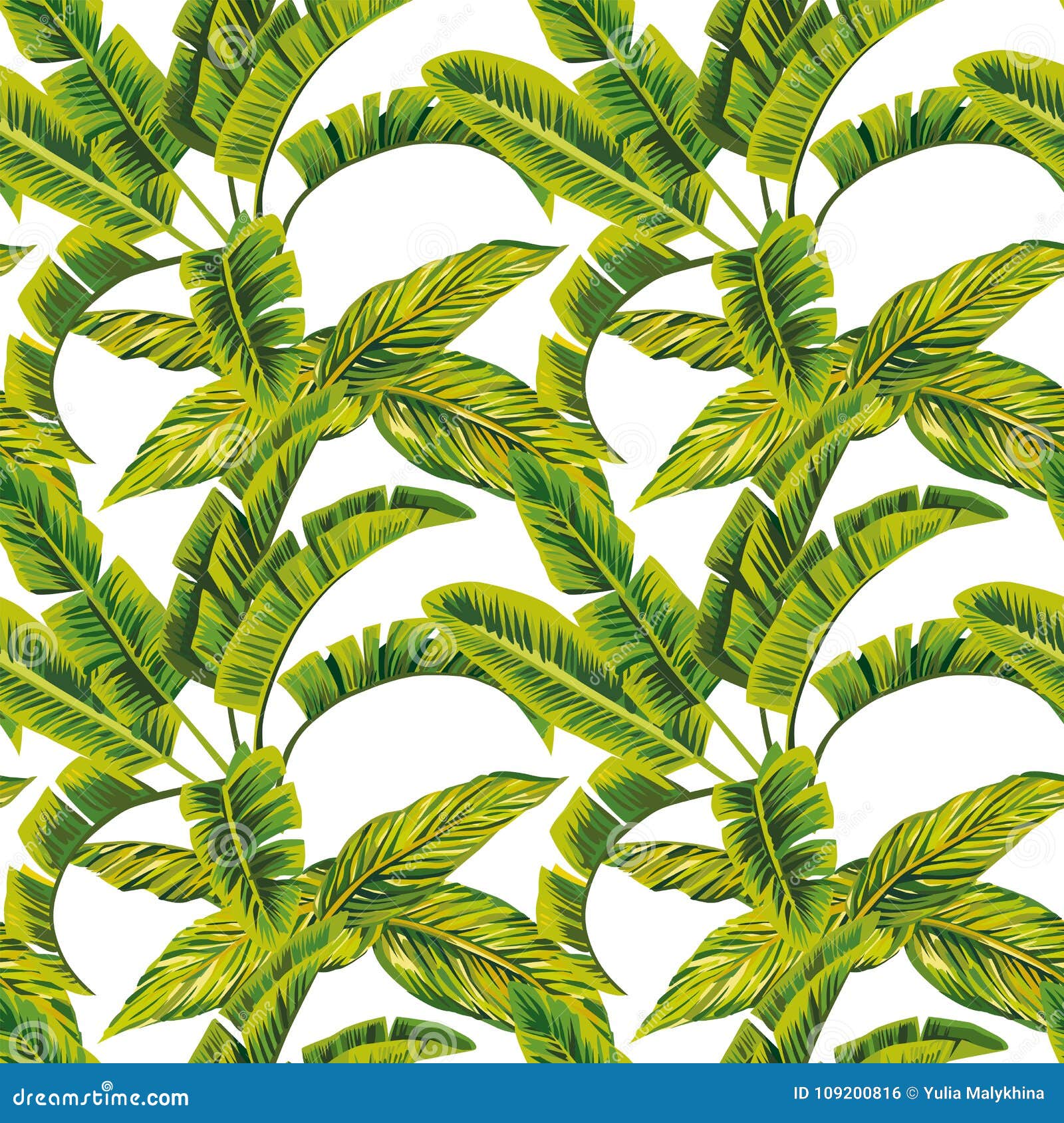 Banana Leaves Seamless Pattern White Background Stock Vector