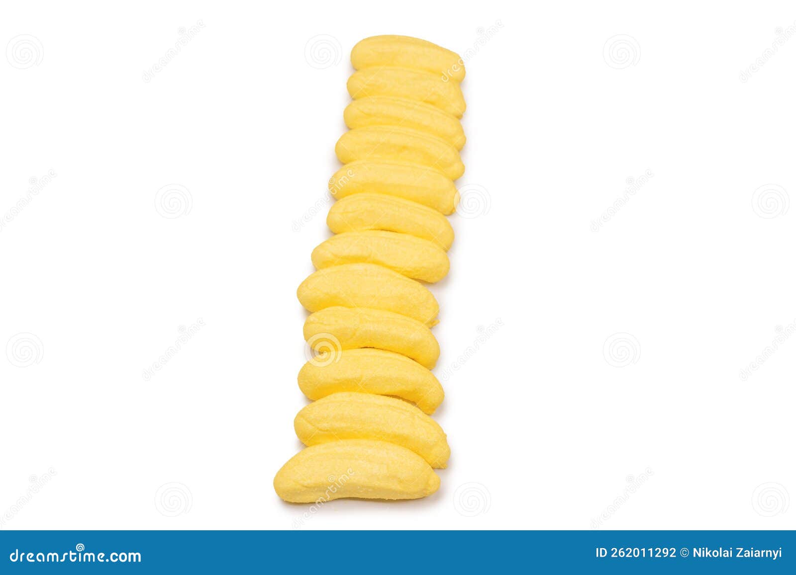 Banana Marshmallow Candy Isolated on a White Background Stock Photo