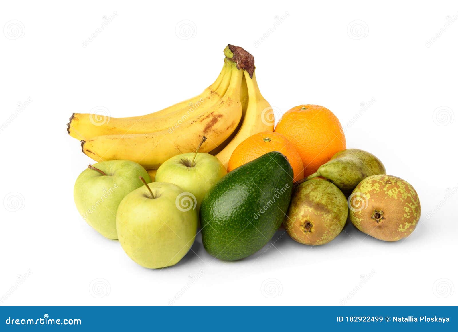 Banana Orange Avocado Pear And Green Apple Isolated On White