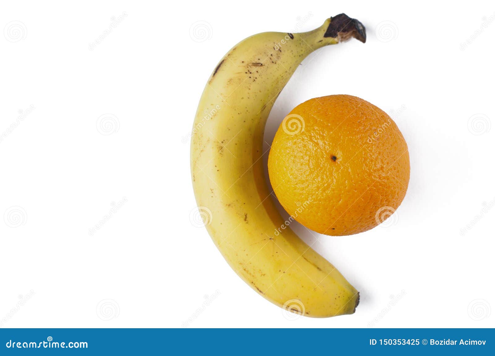 Banana and Oranges Isolated on a White Background. Tropical Fruit Stock