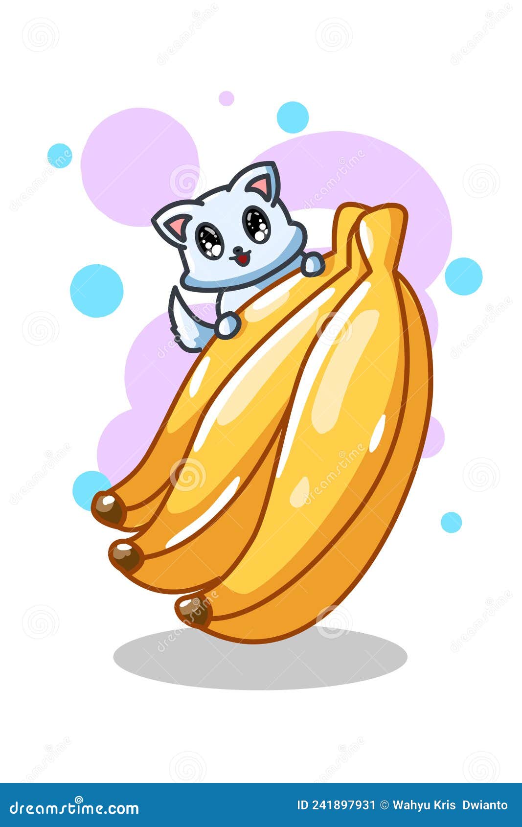 Banana S and Little Cute Cat Vector Illustration Stock Vector