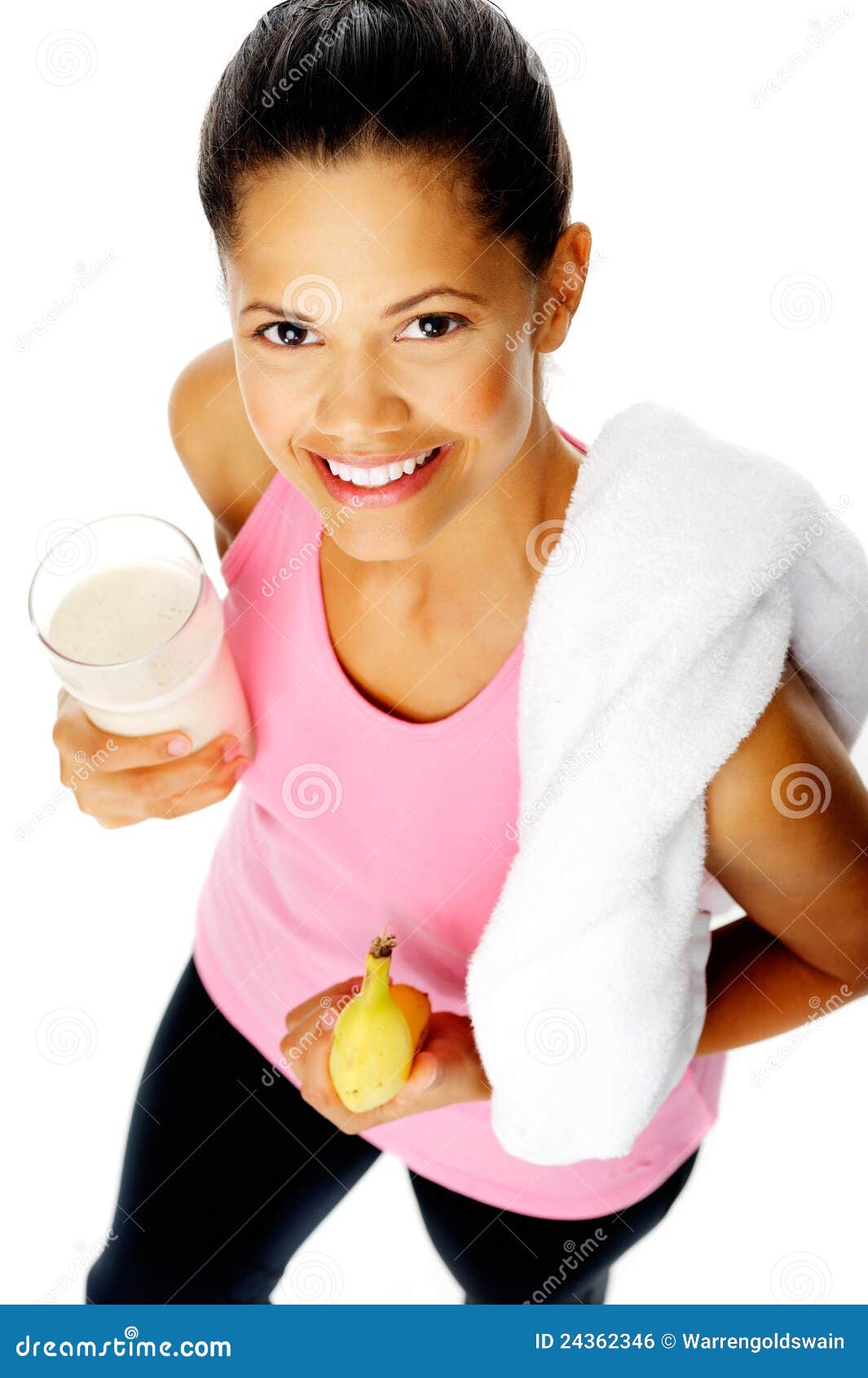Banana shake woman stock photo. Image of female, milk 24362346