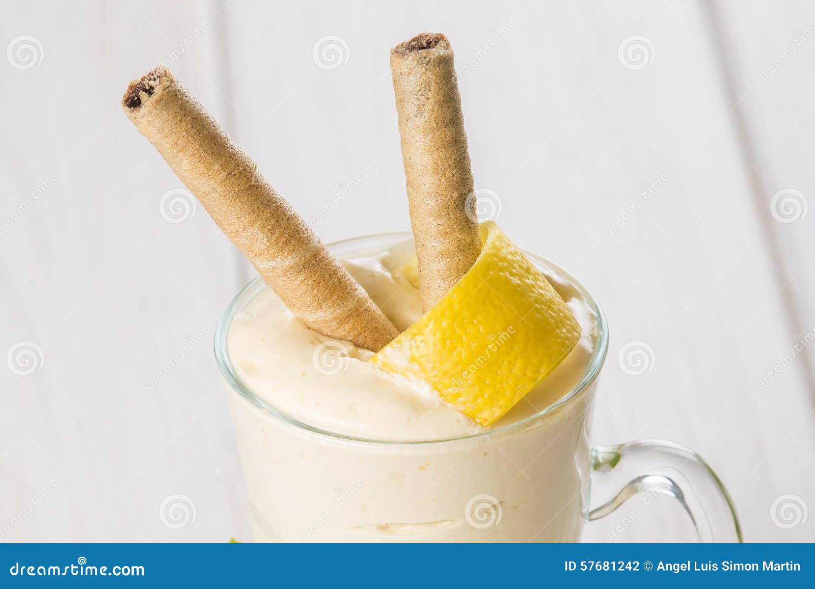 banana smoothie decorated with a lemon zest