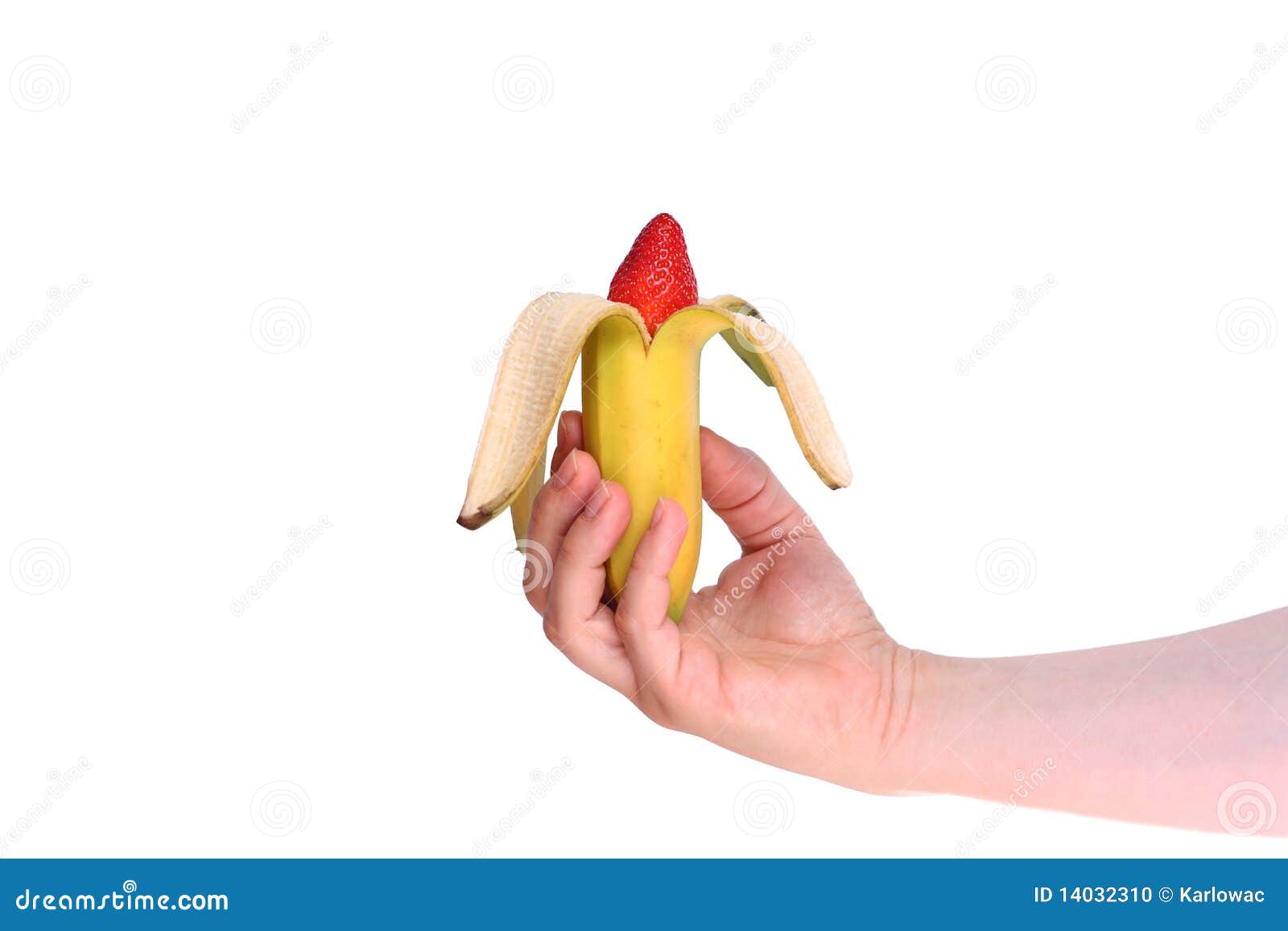 Banana and Strawberry in Hand Stock Photo Image of hand, colorful