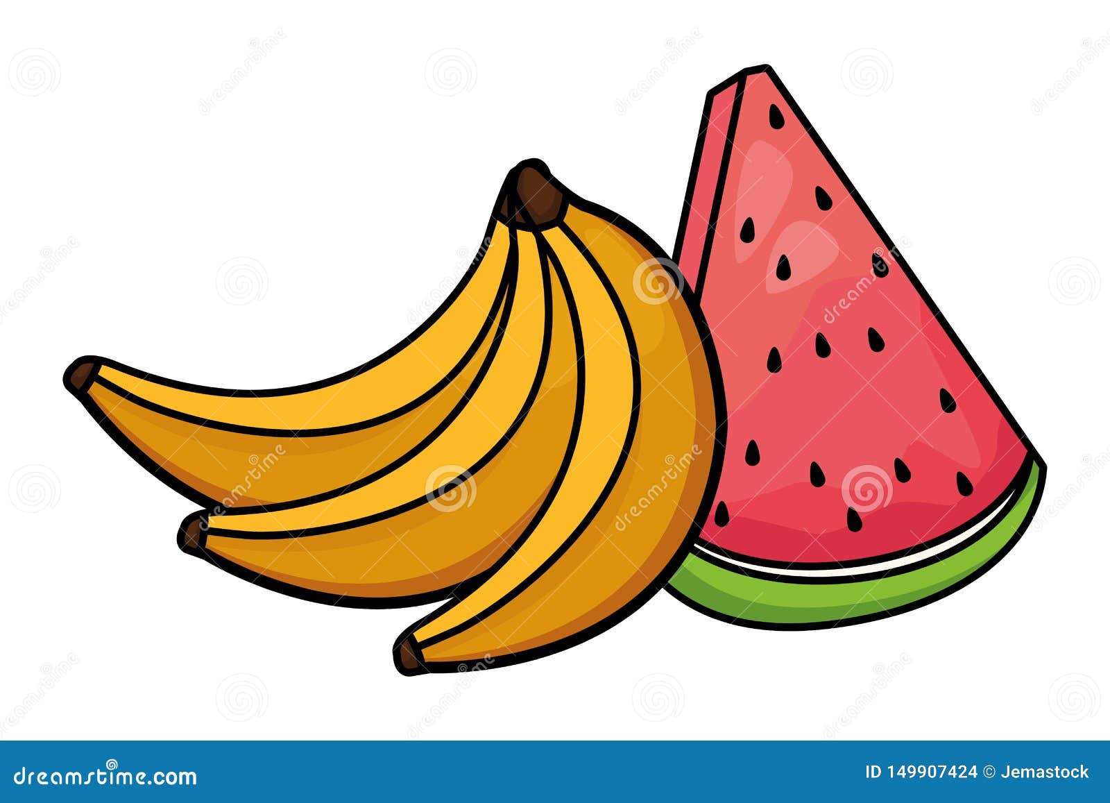 Banana And Watermelon Fruit Cartoon Stock Vector Illustration Of