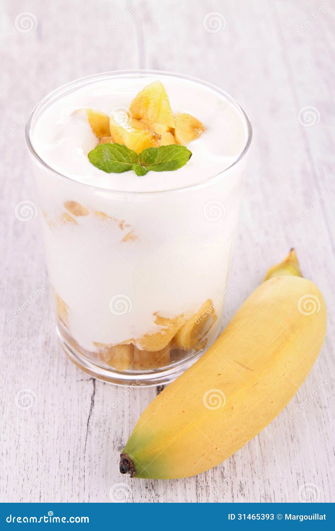 Banana yogurt stock image. Image of refreshment, wood 31465393