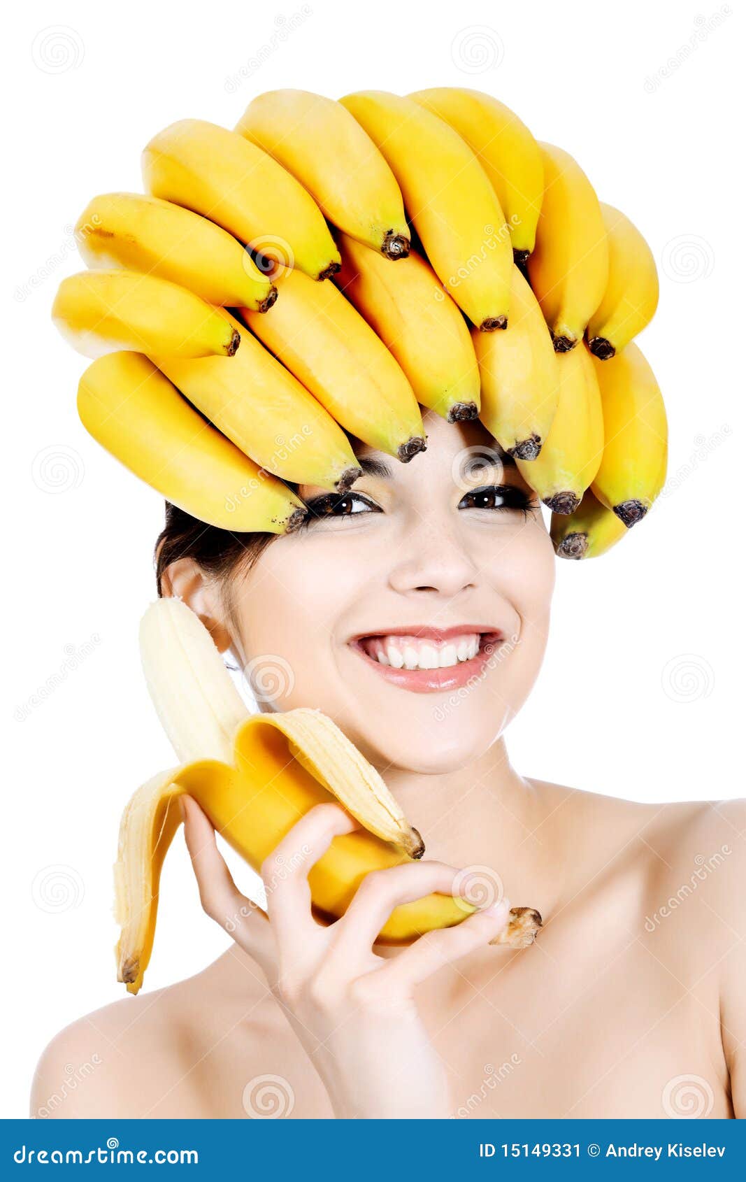 Bananas on head stock image. Image of cheerful, care 15149331