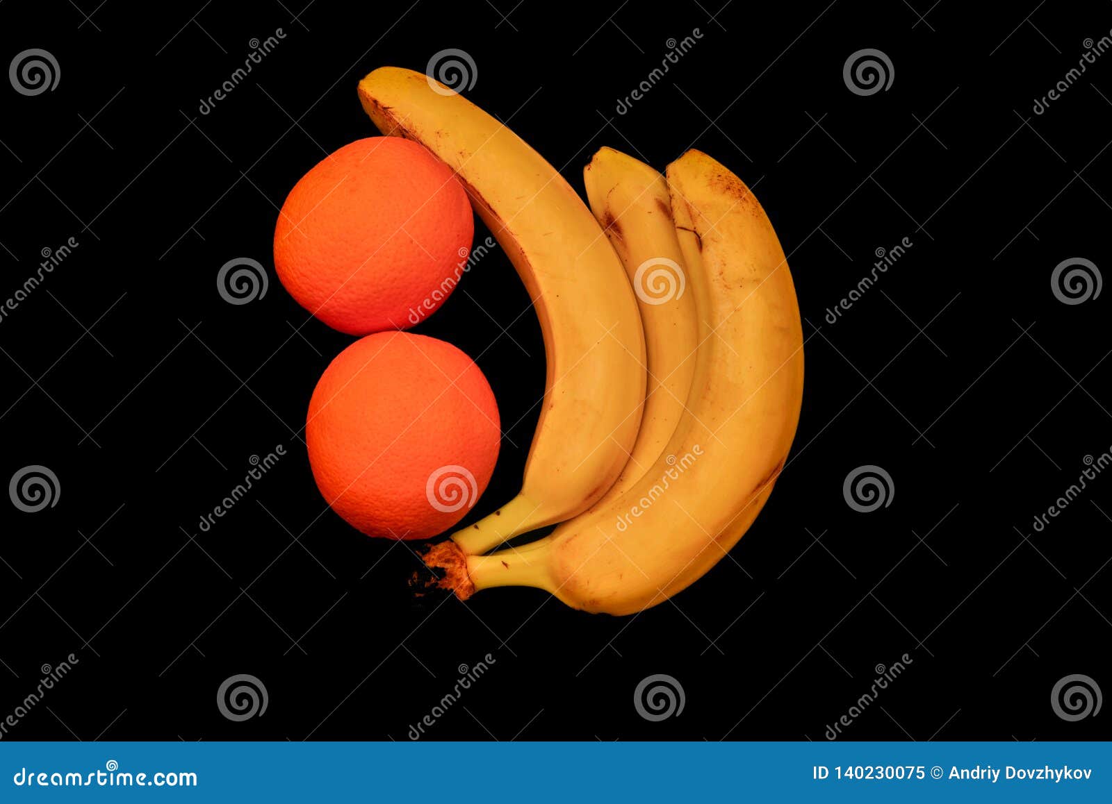 Bananas And Oranges Lie On A Black Tropical Fruit Stock Image Image