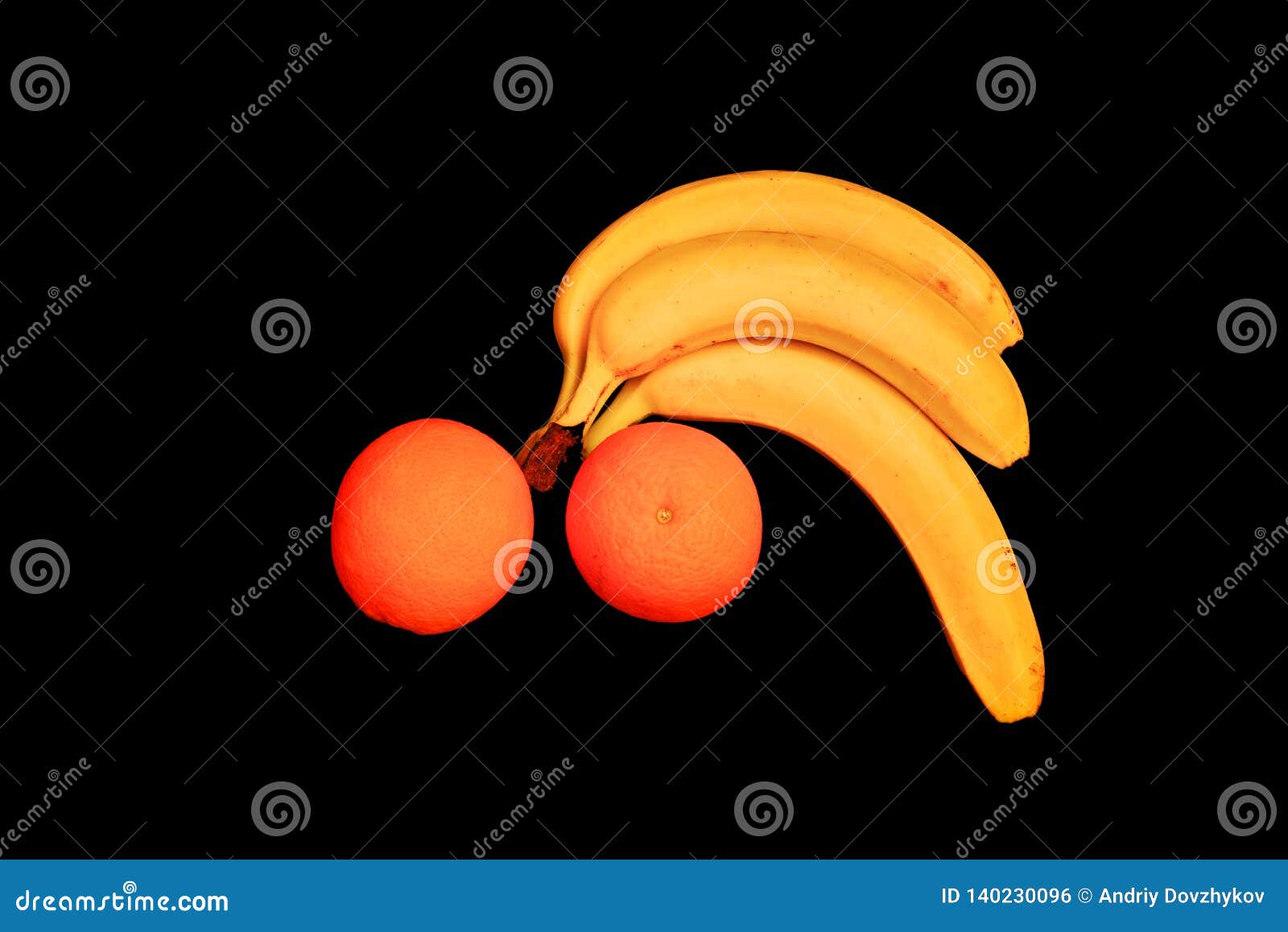 Bananas And Oranges Lie On A Black Tropical Fruit Stock Photo Image