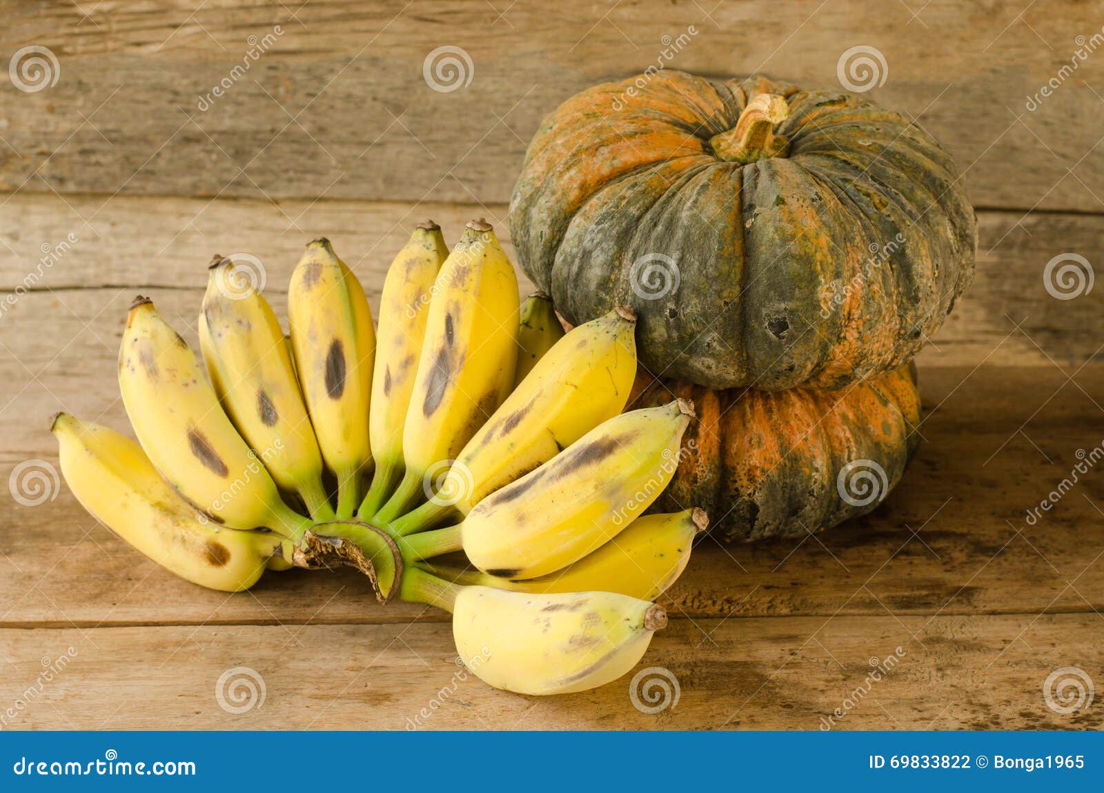 Bananas and Pumpkins on Wooden Table Stock Photo Image of halloween