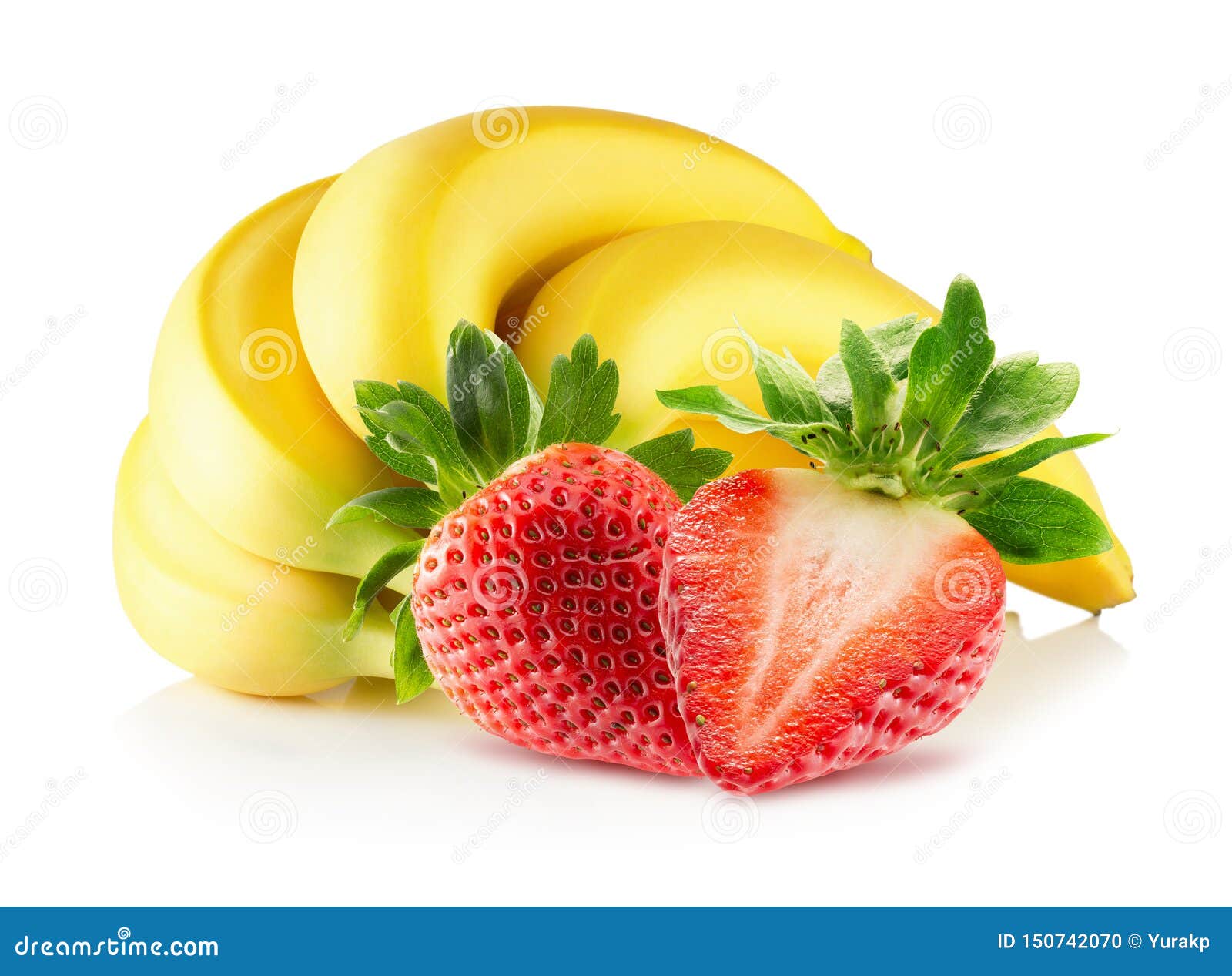 Bananas and Strawberries Isolated on a White Background Stock Photo