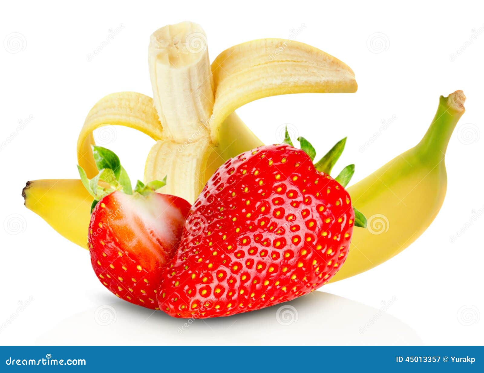 Bananas and Strawberries Isolated on the White Background Stock Image
