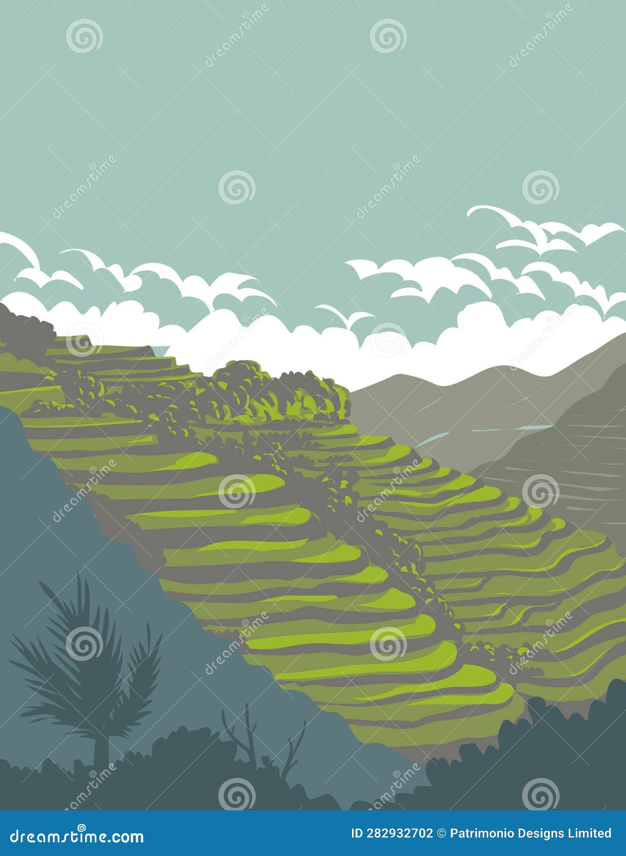 Banaue Rice Terraces of Ifugao Province Luzon Philippines WPA Art Deco ...