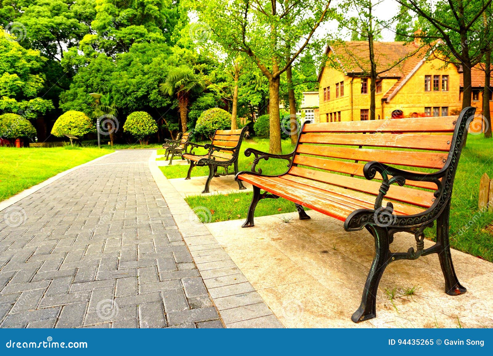 Bancos De Madeira No Parque Imagem de Stock - Imagem de bicicleta,  comunidade: 94435265, image size:1600x1157