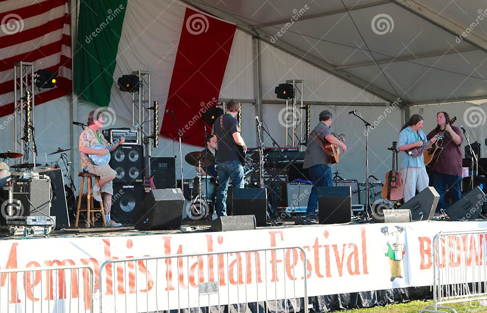 A Band Performs on Stage at the Memphis Italian Festival Sign Editorial